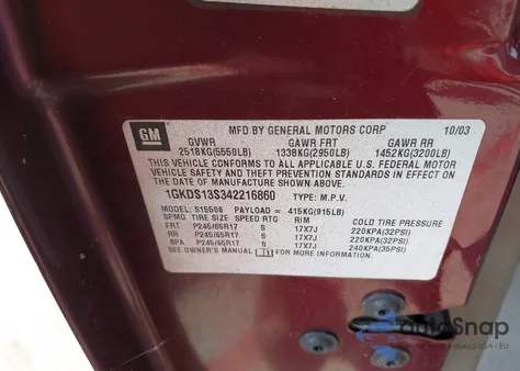 2004 GMC Envoy from USA, damaged, VIN 1GKDS13S342216860